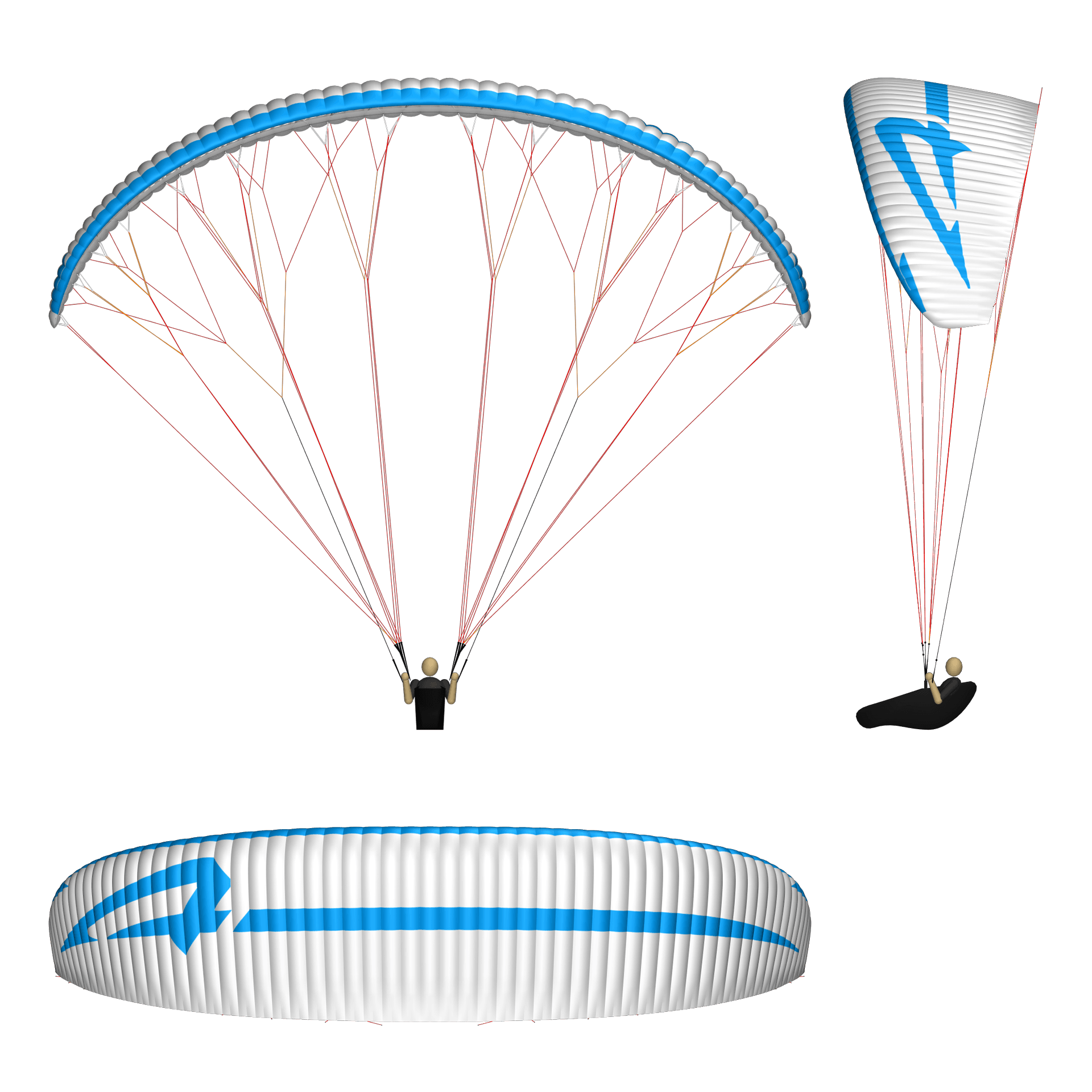 APCO Nestra Light — Front-, Ober- und Seitenansicht (Konstruktionszeichnung)