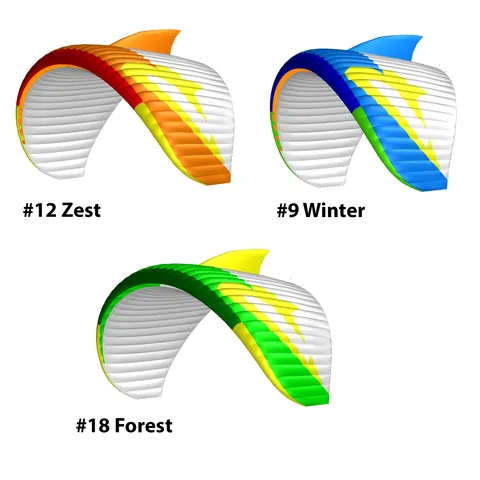 APCO Viva parapente EN-A – les trois coloris standard Zest, Winter et Forest